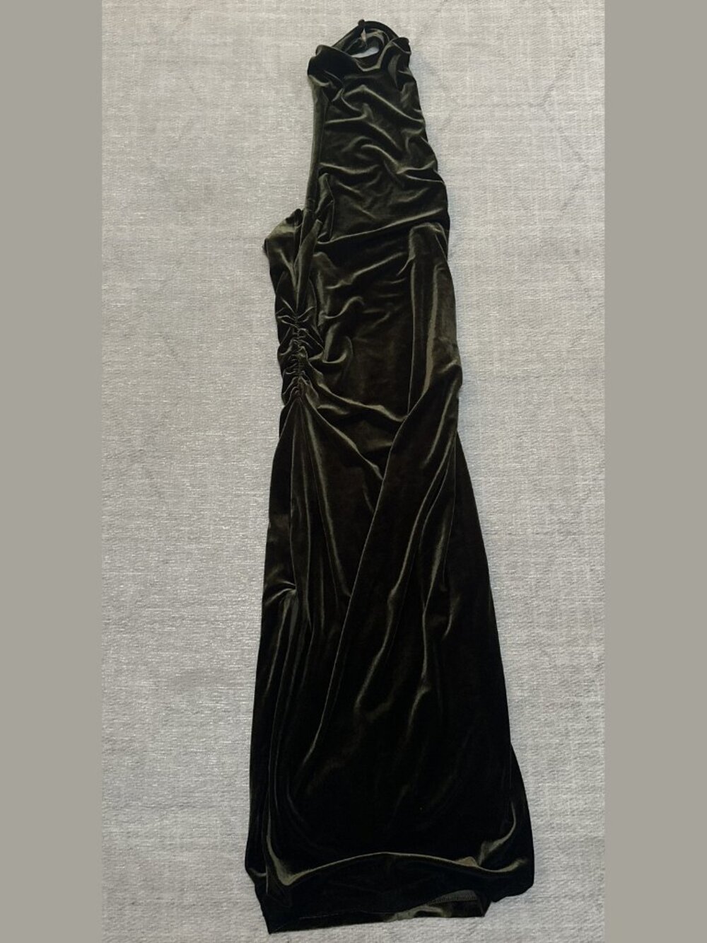 BHLDN Francesca High Neck Stretch Velvet Maxi Dress Olive Green Size S